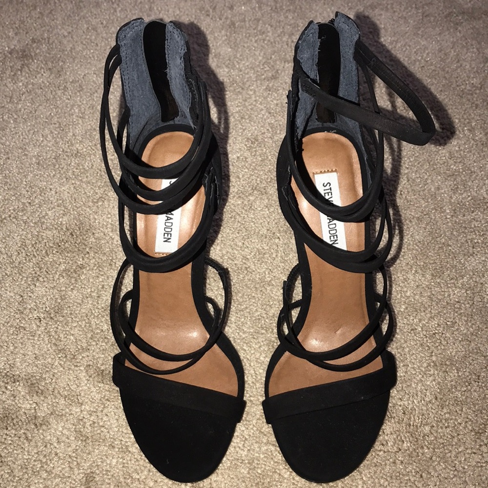 Steve Madden Strappy Black Heels, approx. 4.25 in